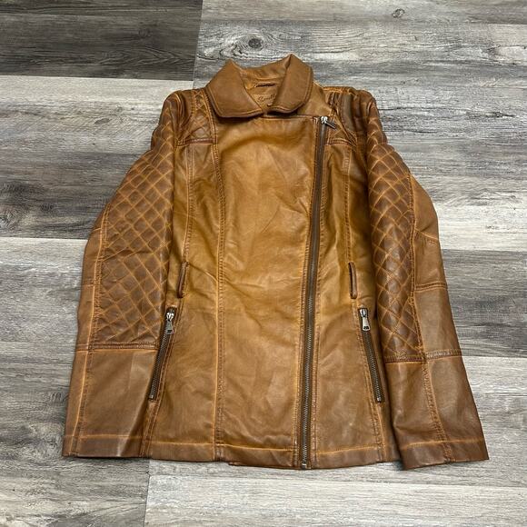 Vintage‎ Scully Faux Leather Brown Womens M Asymmetric Zip Quilted Retro Jacket - Picture 1 of 10